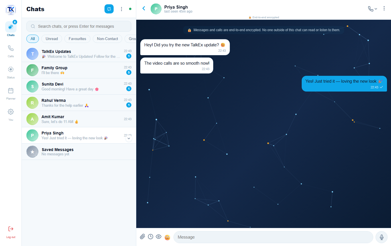 TalkEx on web and desktop